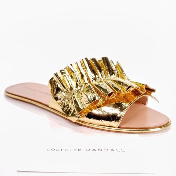 Loeffler Randall Shoes - Loeffler Randall Gold Leather Slides 9.5